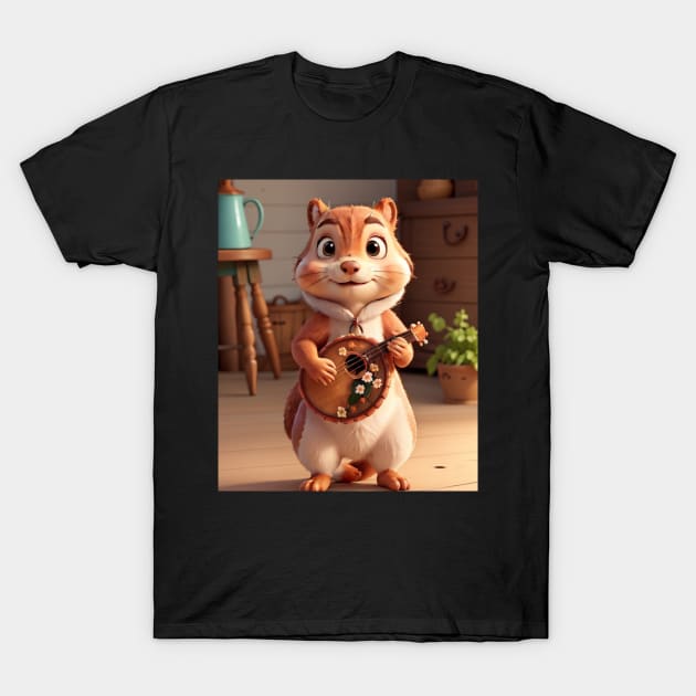 Aesthetic Cottagecore Floral Cute Squirrel Playing Banjo T-Shirt by click2print